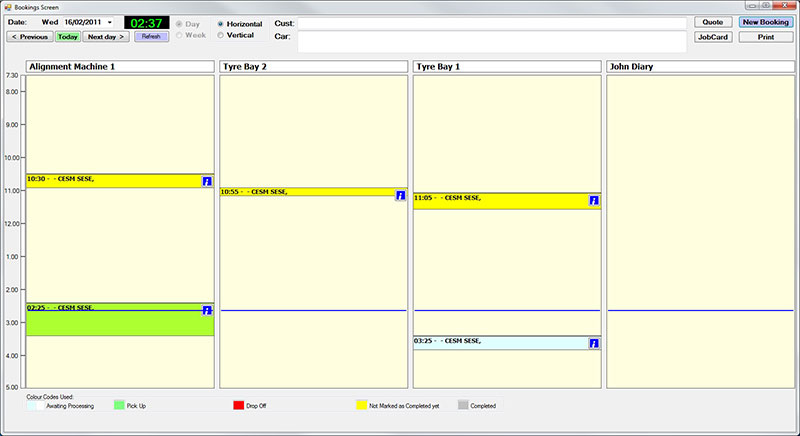 Booking screen